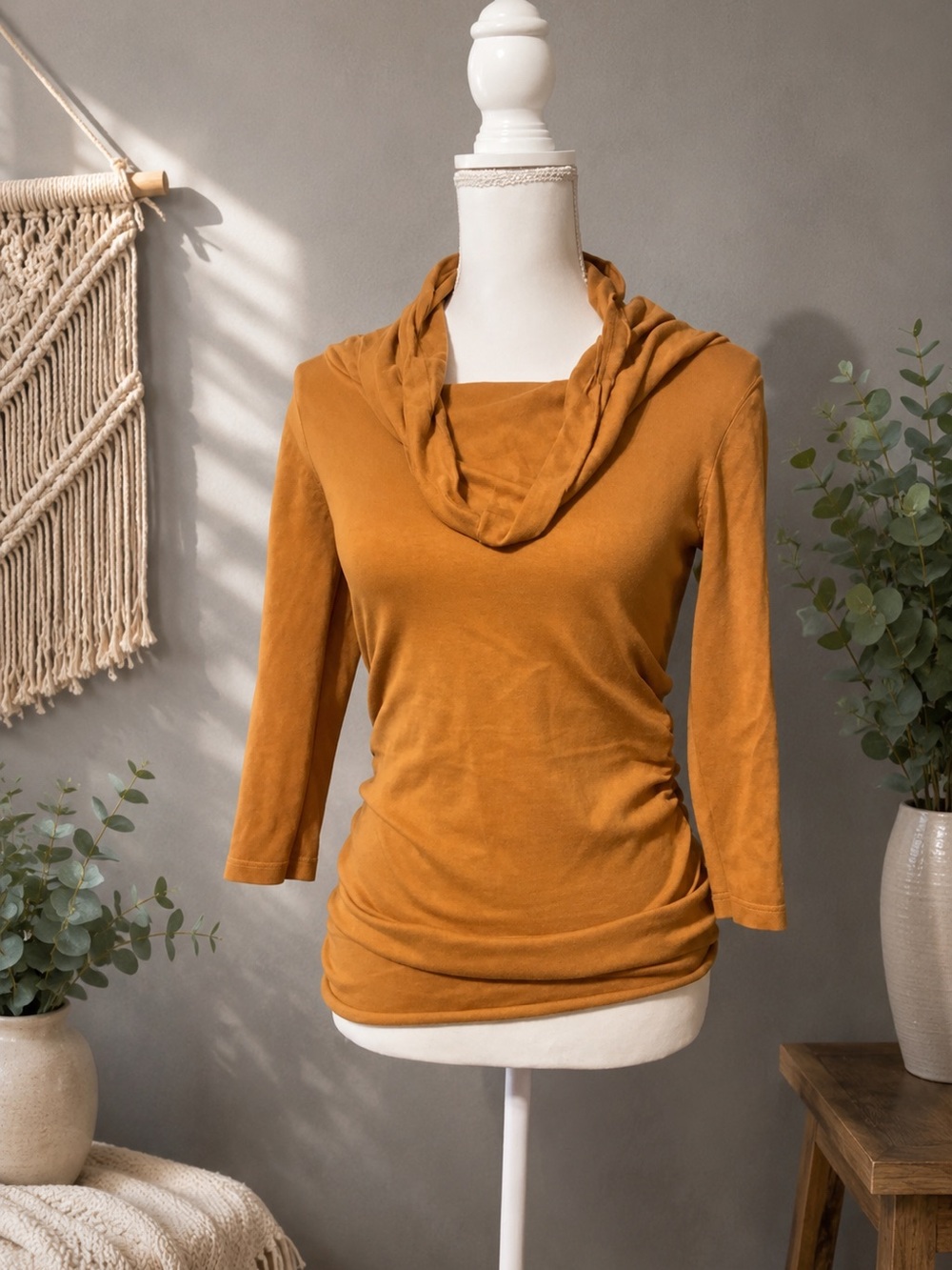 Pink Rose Golden Yellow Cowl Neck Sweater